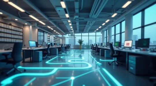 Gestion efficace des consommables informatiques en entreprise symbolisée par une chaîne logistique fluide