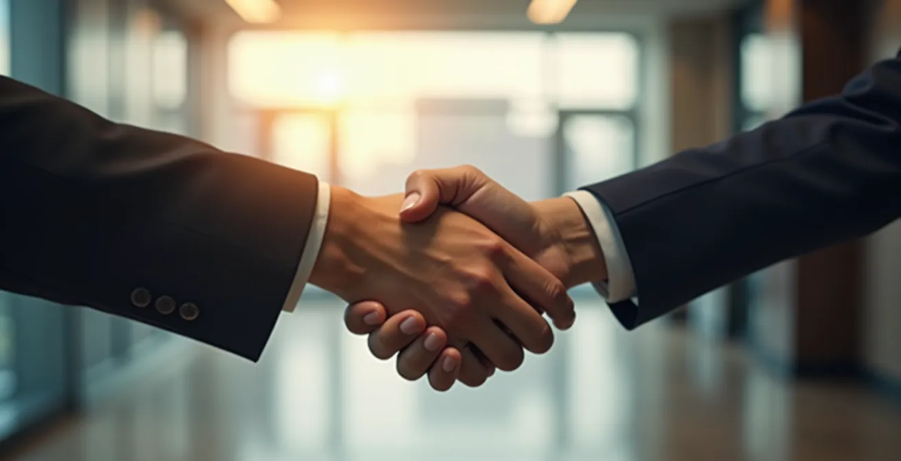 Poignée de main symbolisant un partenariat stratégique entre entreprise et fournisseur