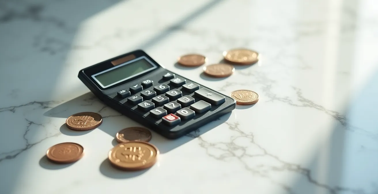 Calculatrice et documents financiers sur un bureau moderne